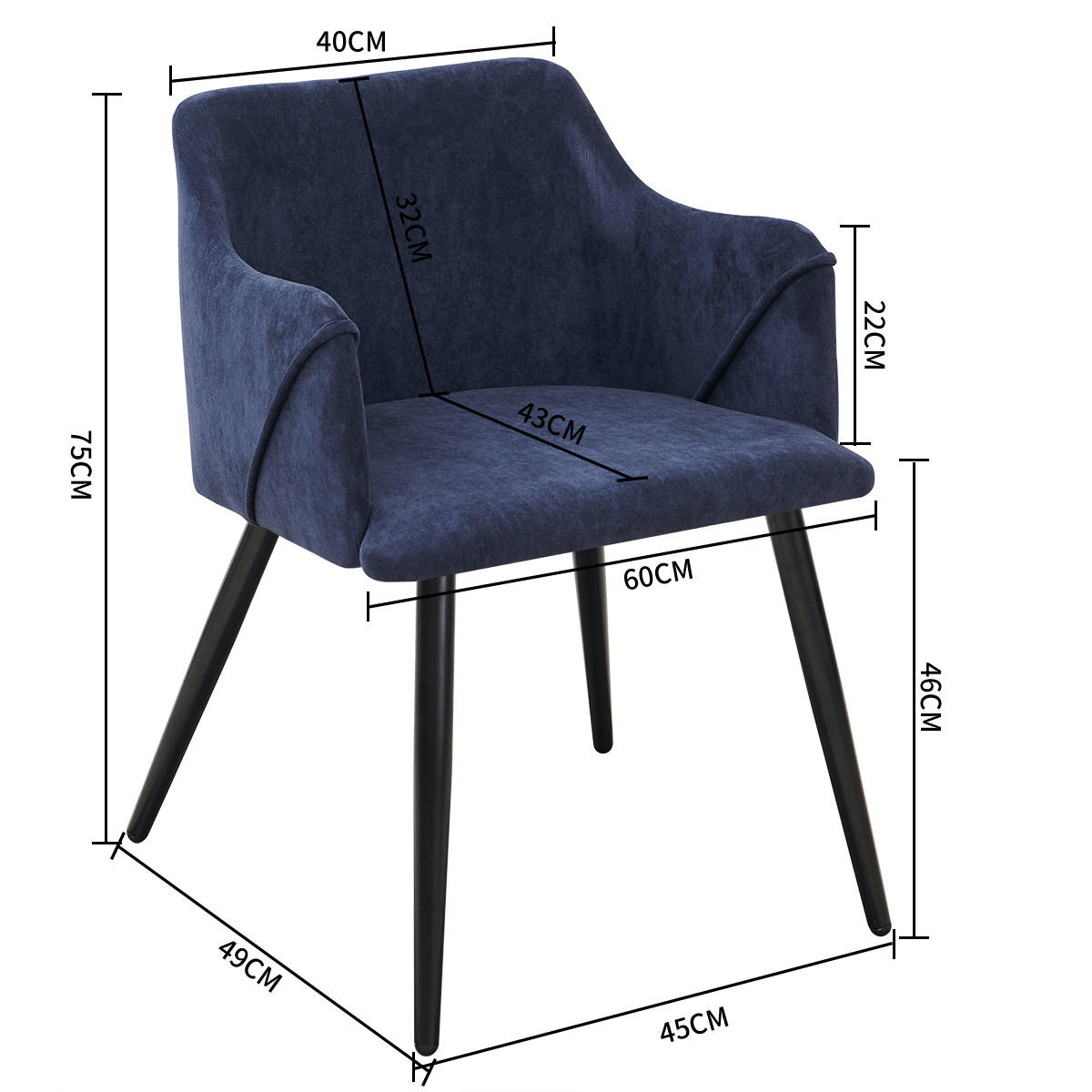 ARMLEHNSTUHL-SET 2 Stück in Stoff - Schwarz/Hellblau, Holzwerkstoff/Textil (54/75/53cm) - Urban Meuble