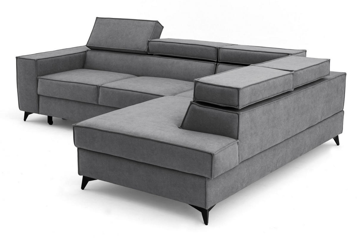 ECKSOFA PURE L Rechts mit Schlaffunktion 127x199 Velours Grau - Schwarz/Grau, Holz/Textil (204/281cm) - Muffo