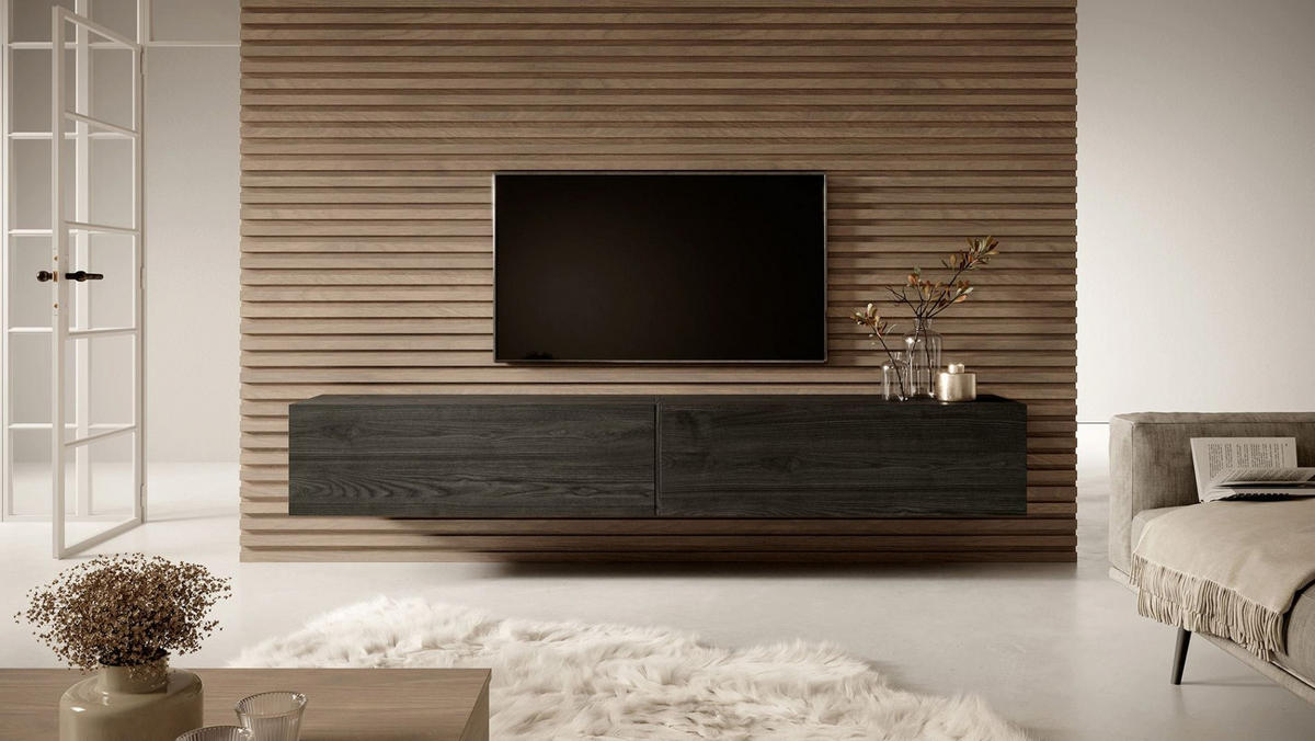 TV stolek BISIRA černý jasan 200 cm - černá, kompozitní dřevo (200/30/31.6cm) - Selsey