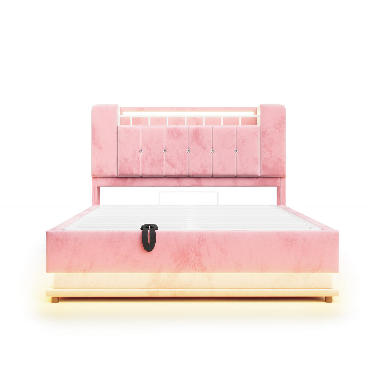 STAURAUMBETT 140/200 cm mit LED und Stauraum, DE-02116, in Beige - Pink, Metall (140/200cm) - ComfortXL