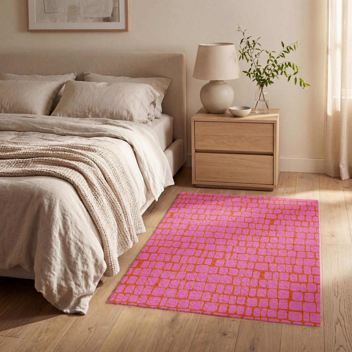 KOBERCE - Organic - Mriežka - Ružová - 80x120 cm - pink, textil/plast (80/0.4cm) - OnlyWow