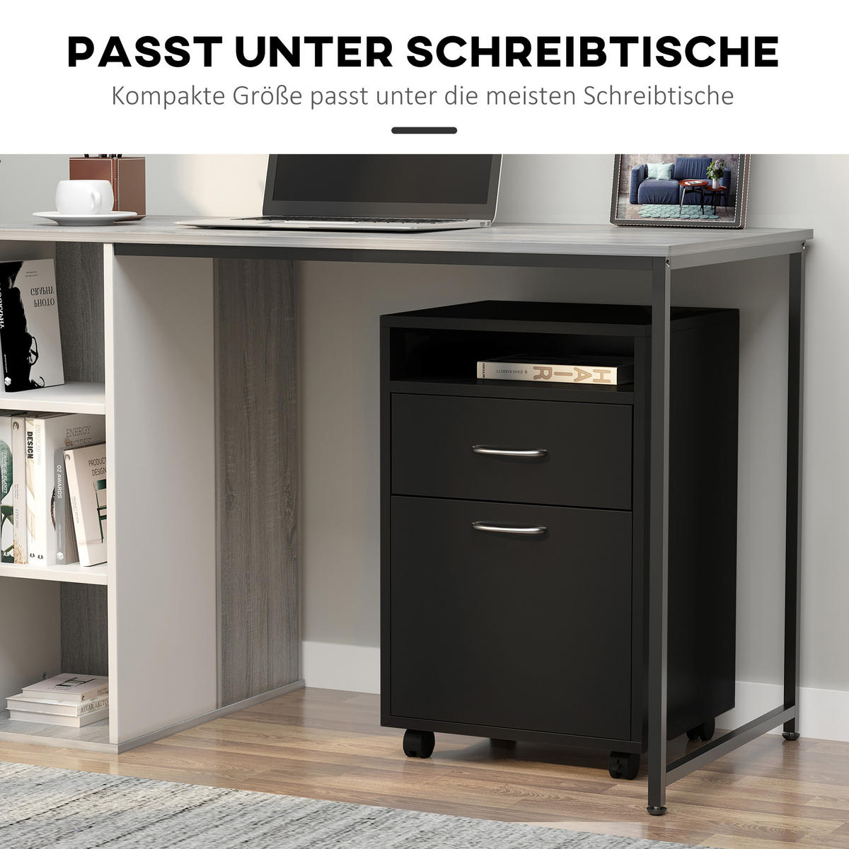 ROLLCONTAINER, Spanplatte, Schwarz, 40 x 35 x 60 cm - Schwarz, Metall (35/60/40cm) - HOMCOM