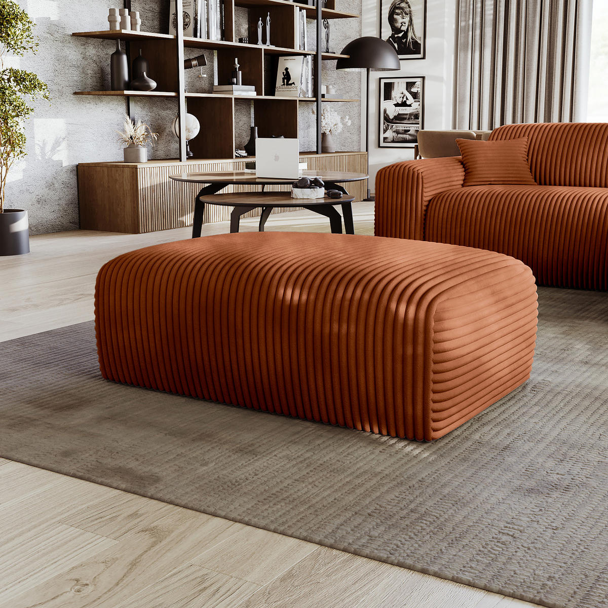 POLSTERHOCKER - Cord - Schwarz/Braun, Kunststoff/Textil (110/40/72cm) - home24