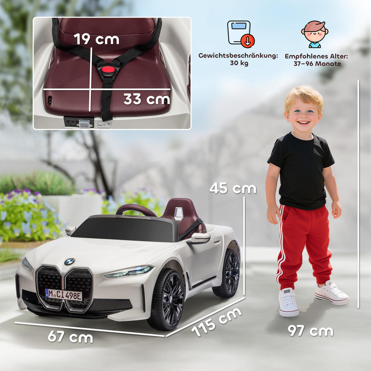 KINDER Elektroauto Elektrofahrzeuge mit Fernbedienung, MP3-Player, 3-5 km/h - Weiß, Metall (115/67/45cm) - HOMCOM