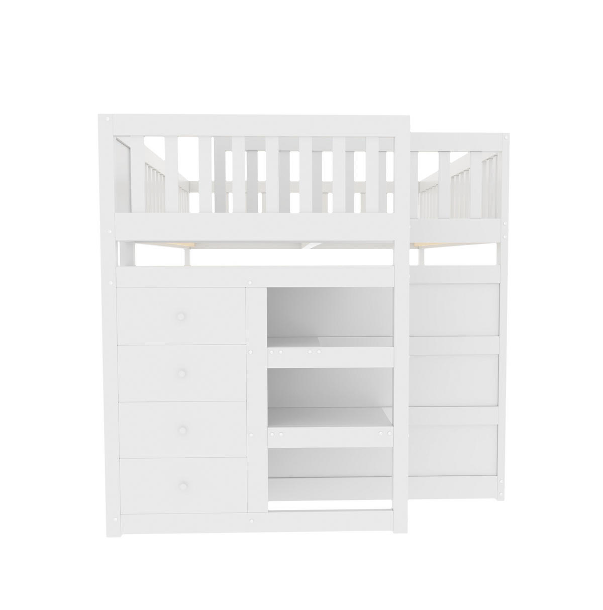 ETAGENBETT Niedriges 140/200 cm weiß mit Staufach und hohem Zaun-Design - Weiß, Holz (140/200cm) - OKWISH