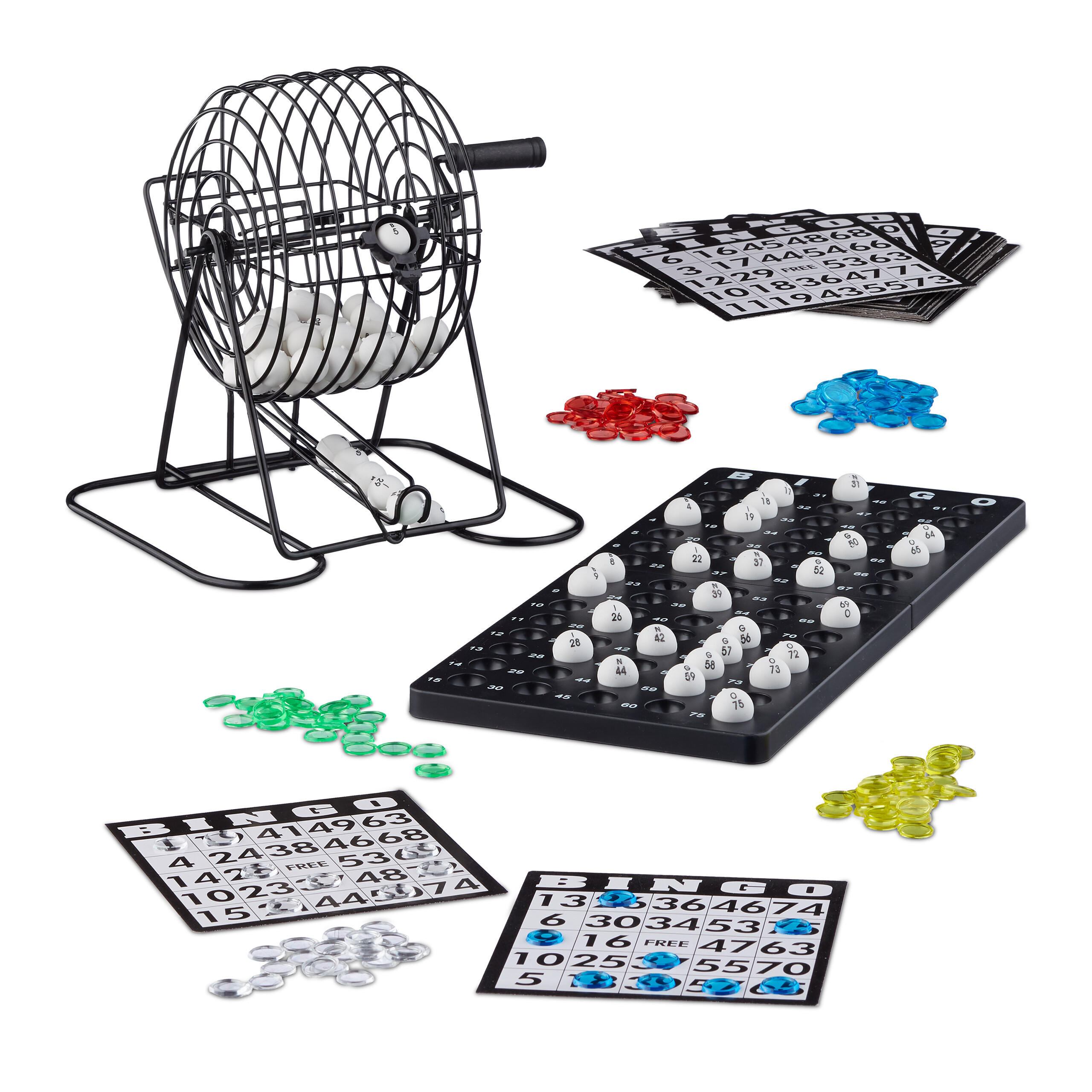 Relaxdays BINGO Černá kovový buben 75 kuliček