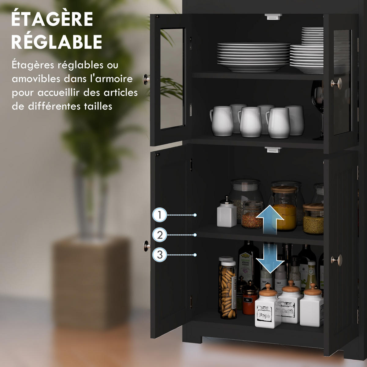 HIGHBOARD DE-11098 2 Glastüren Schwarz - Schwarz, Holzwerkstoff (30/162/60cm) - ComfortXL