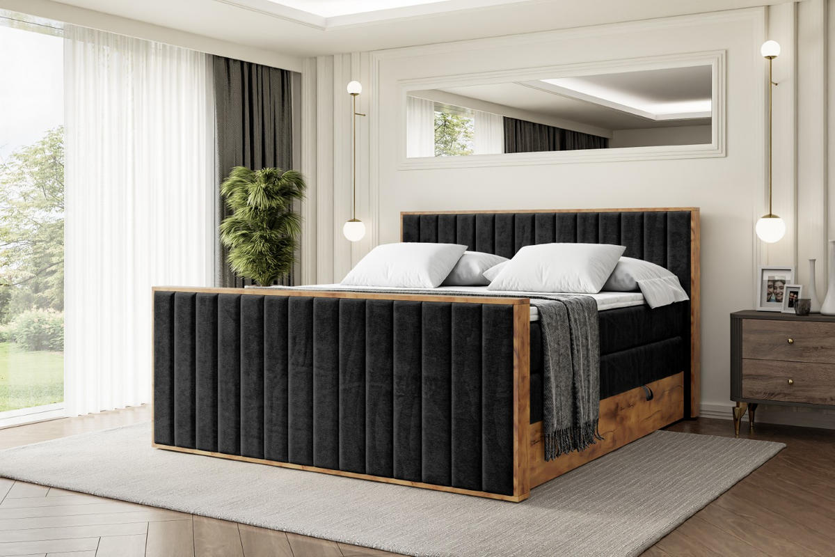 BOXSPRINGBETT mit Matratze H3|H4 und Lattenrost - LOLLI4-Z KING-160x200 - Schwarz Casablanca - Schwarz, Holzwerkstoff (160/200cm) - ALTDECOR