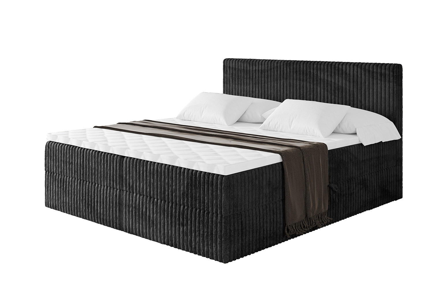 BOXBETT mit Matratze H4 und Lattenrost - TOLO - 200x200 Cord - Schwarz - Schwarz, Holzwerkstoff/Kunststoff (200/200cm) - ALTDECOR
