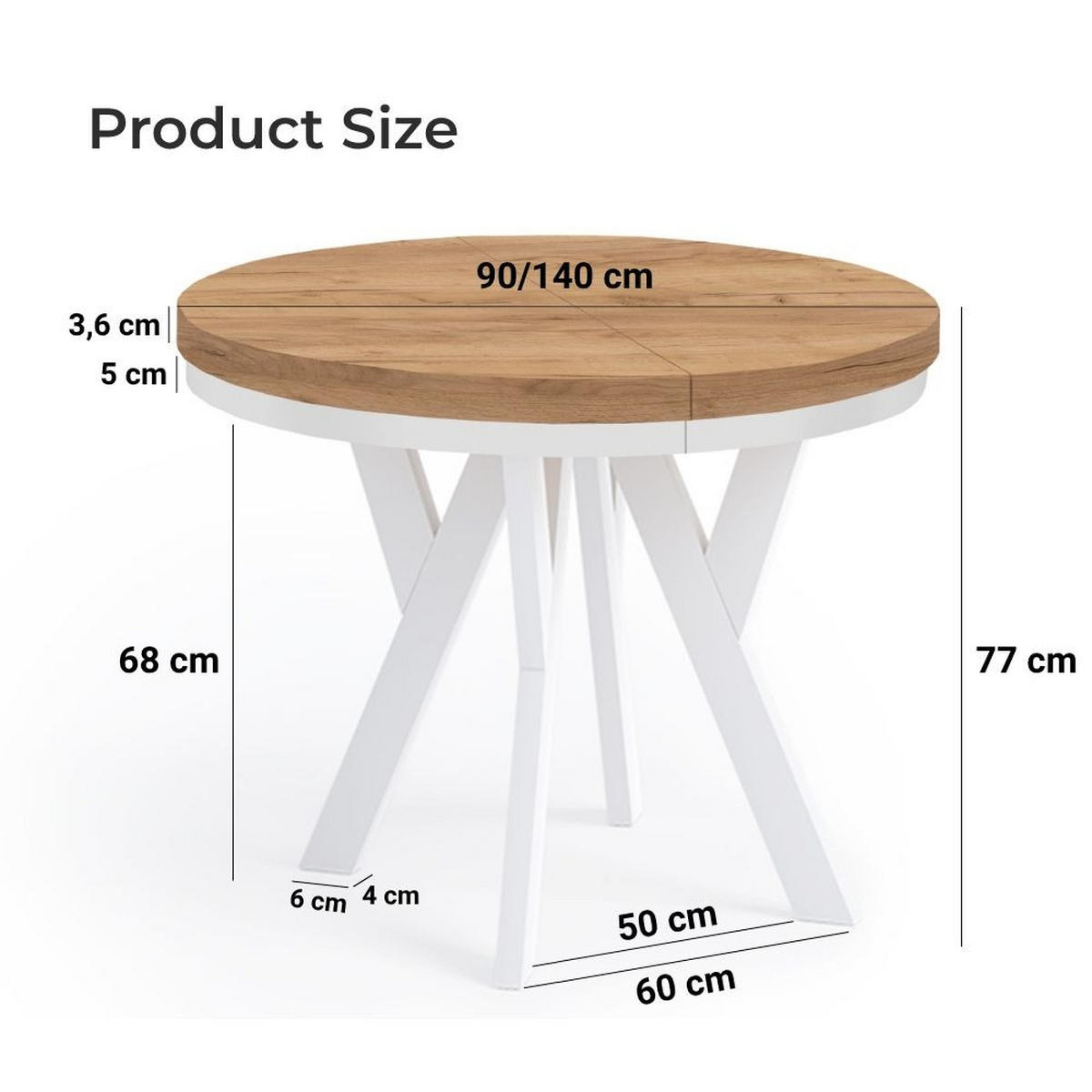ESSTISCH Runder Ausziehbarer PERO 90/140 mit einem Ring-Gestell, Franklin Nuss/Weiß - Dunkelbraun/Weiß, Holz (90/140/77cm) - Dekori_Interiors