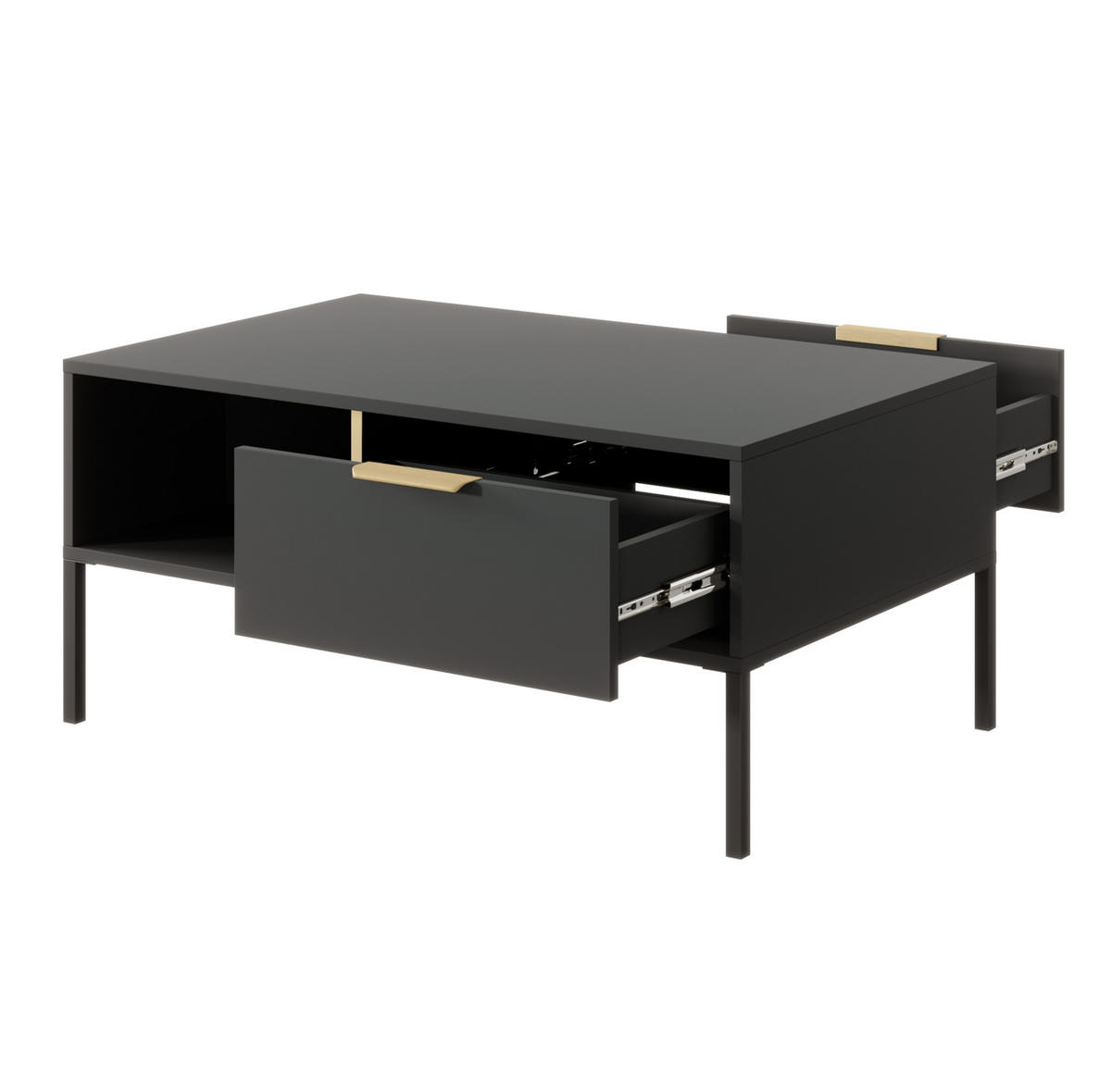 COUCHTISCH Catanian 1S Grau 96,9/44,4/60 cm – mit goldenen Griffen und schwarzen Beinen - Schwarz/Grau, Holzwerkstoff/Metall (60/96.9/44.4cm) - AX Living