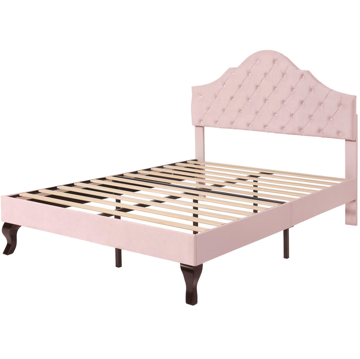 POLSTERBETT mit verstellbarem Kopfteil 140x200 cm Samt Pink - Pink, Metall (140/200cm) - Meubliv