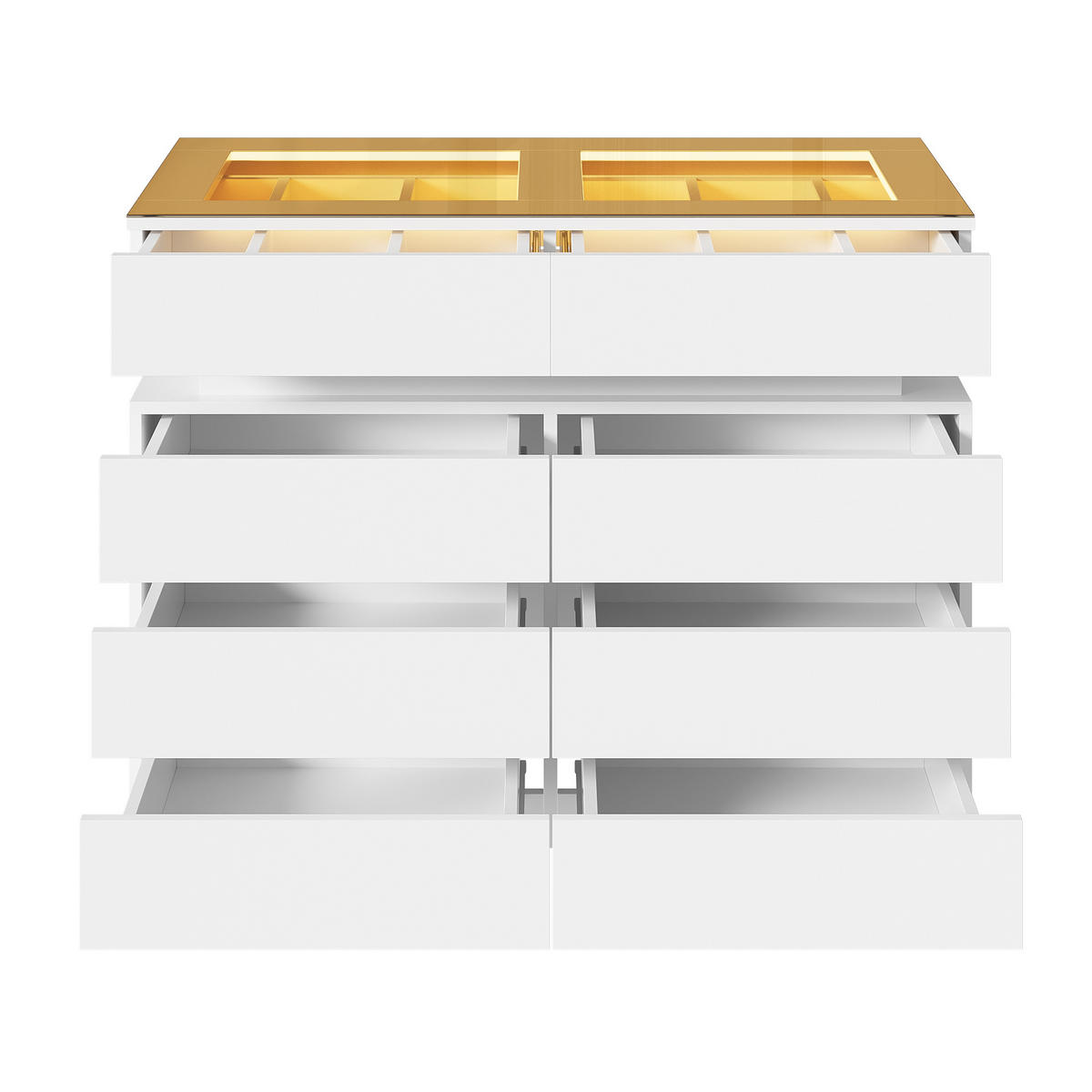 SIDEBOARD LED Glas 8 Schubladen Unterteilung Weiß 100cm Modern - Weiß, Glas (100/76/45cm) - FLIEKS
