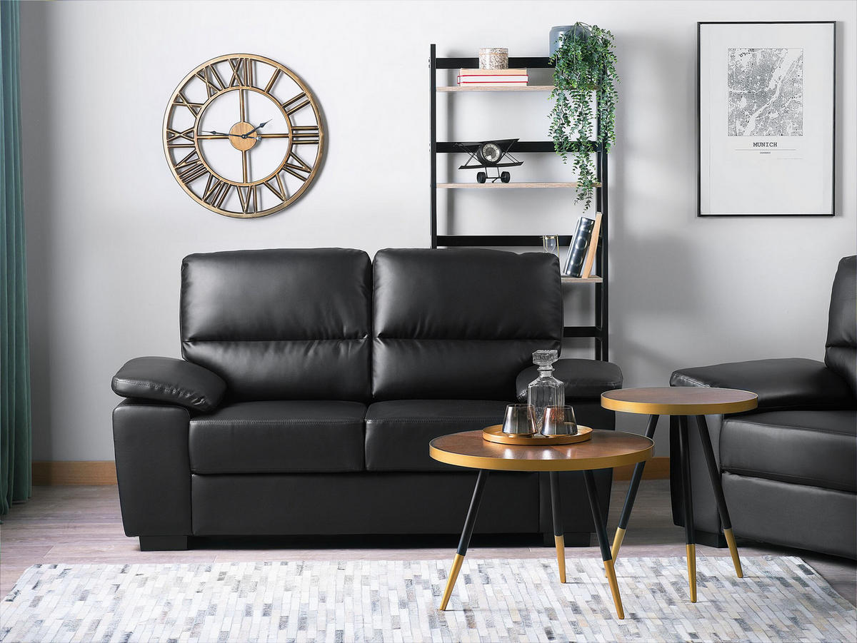 2-SITZER-SOFA Kunstleder Schwarz Vogar - Schwarz, Kunststoff/Textil (156/90/74cm) - Beliani