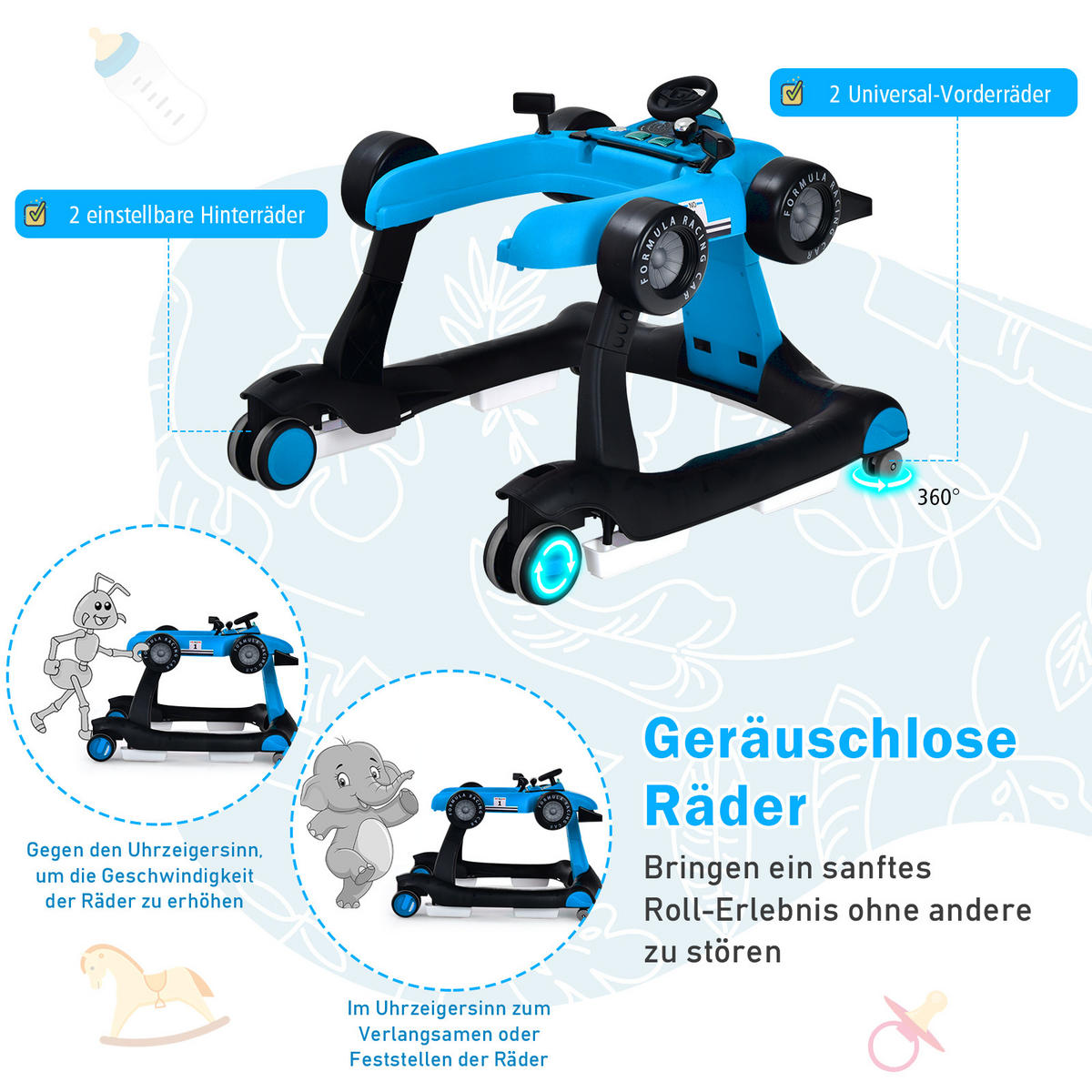 LAUFLERNWAGEN Klappbar Blau - Blau, Kunststoff (64/56/76cm) - COSTWAY