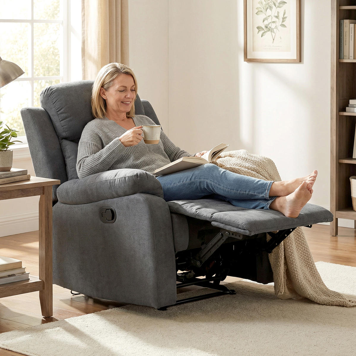 RELAXSESSEL DE-06356 Lesesessel, 150° neigbar, Leinenoptik Dunkelgrau - Dunkelgrau, Textil/Metall (88/102/93cm) - ComfortXL