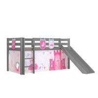 HOCHBETT mit Rutsche Karolina Massivholz Grau Textilset Princess 3 - Magenta/Grau, Holz (90/200cm) - 58aufmkessel