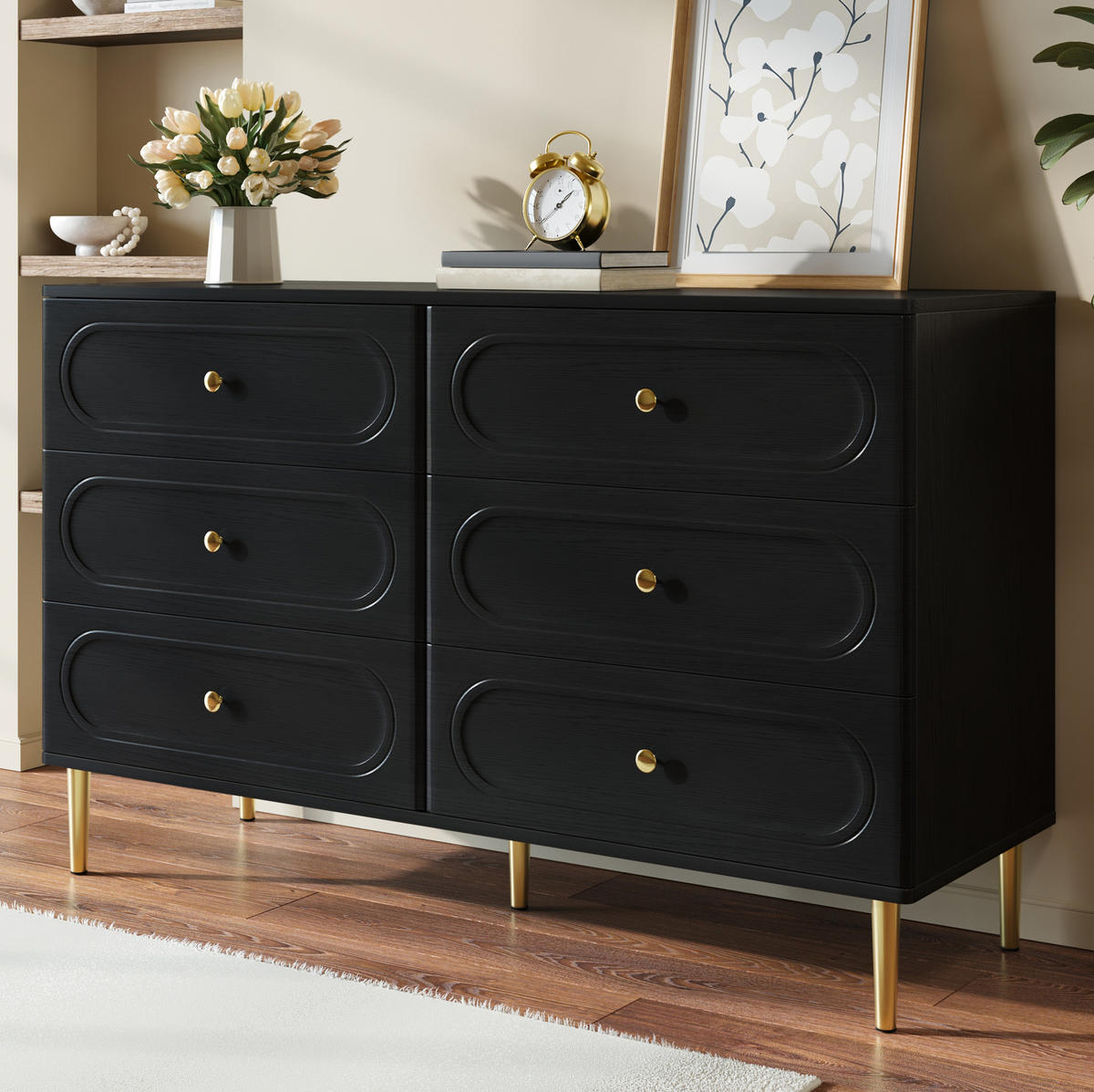 SIDEBOARD 120/40/75 cm schwarz aus MDF und Holzwerkstoff mit 6 Schubladen - Schwarz, Holzwerkstoff (120/75/40cm) - OKWISH