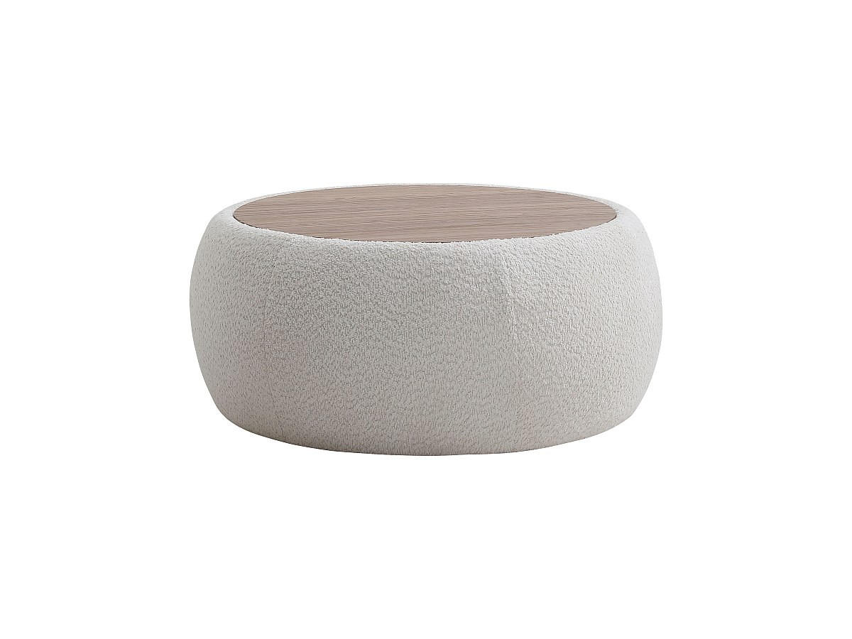 COUCHTISCH - Mit Stauraum und Bouclé-Stoff + MDF - Weiß - SORIELI - Weiß, Holz (85/85/37cm) - Vente-Unique