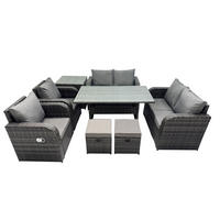 GARTENSET mit Zweisitzer,Esstisch,Beistelltisch Polyrattan 8-Sitzer - Dunkelgrau/Grau, Glas/Kunststoff - Fimous