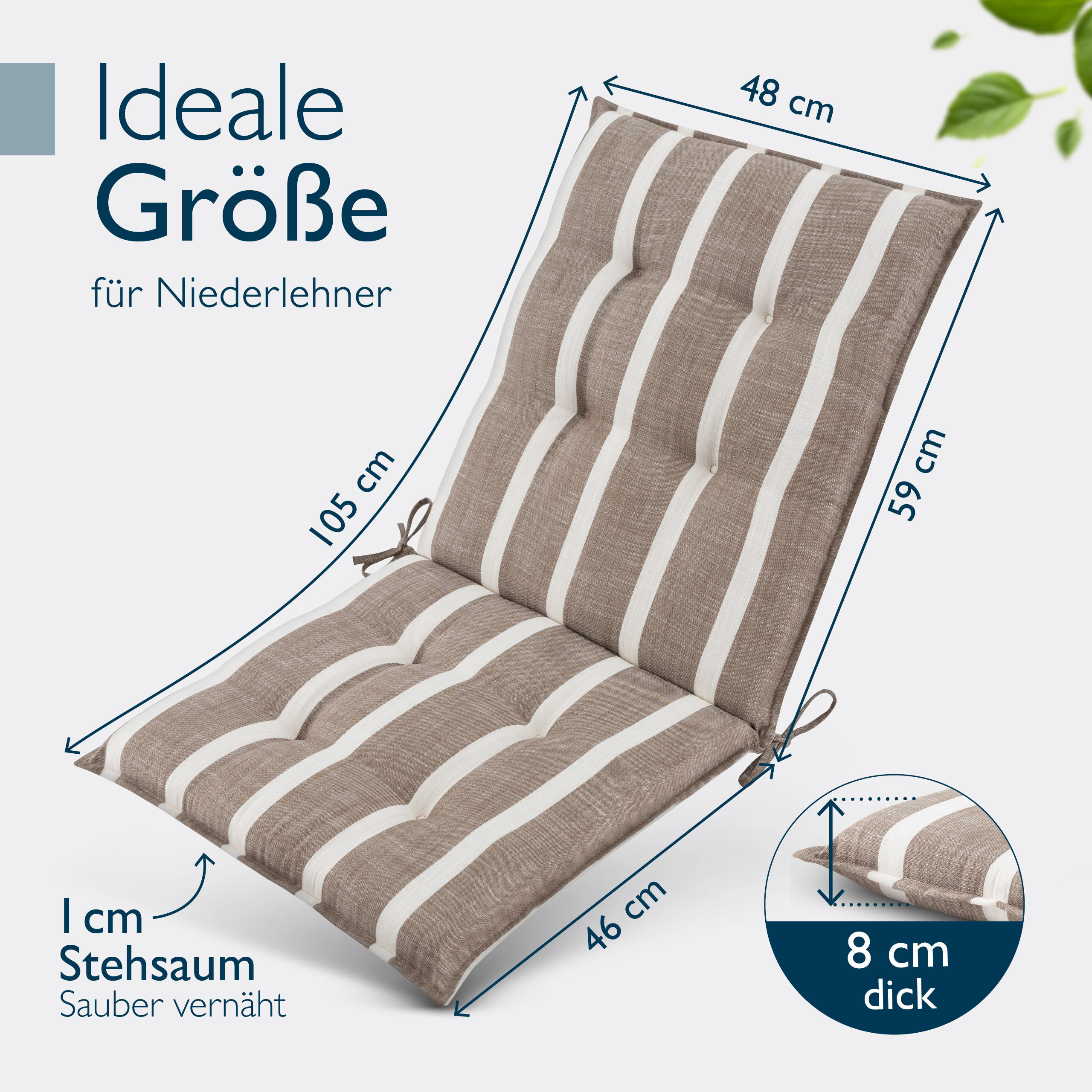 NIEDERLEHNERAUFLAGE Sun-NL 105/50/8cm Beige-Weiß-Gestreift - Multicolor, Textil (50/8/105cm) - Beautissu 