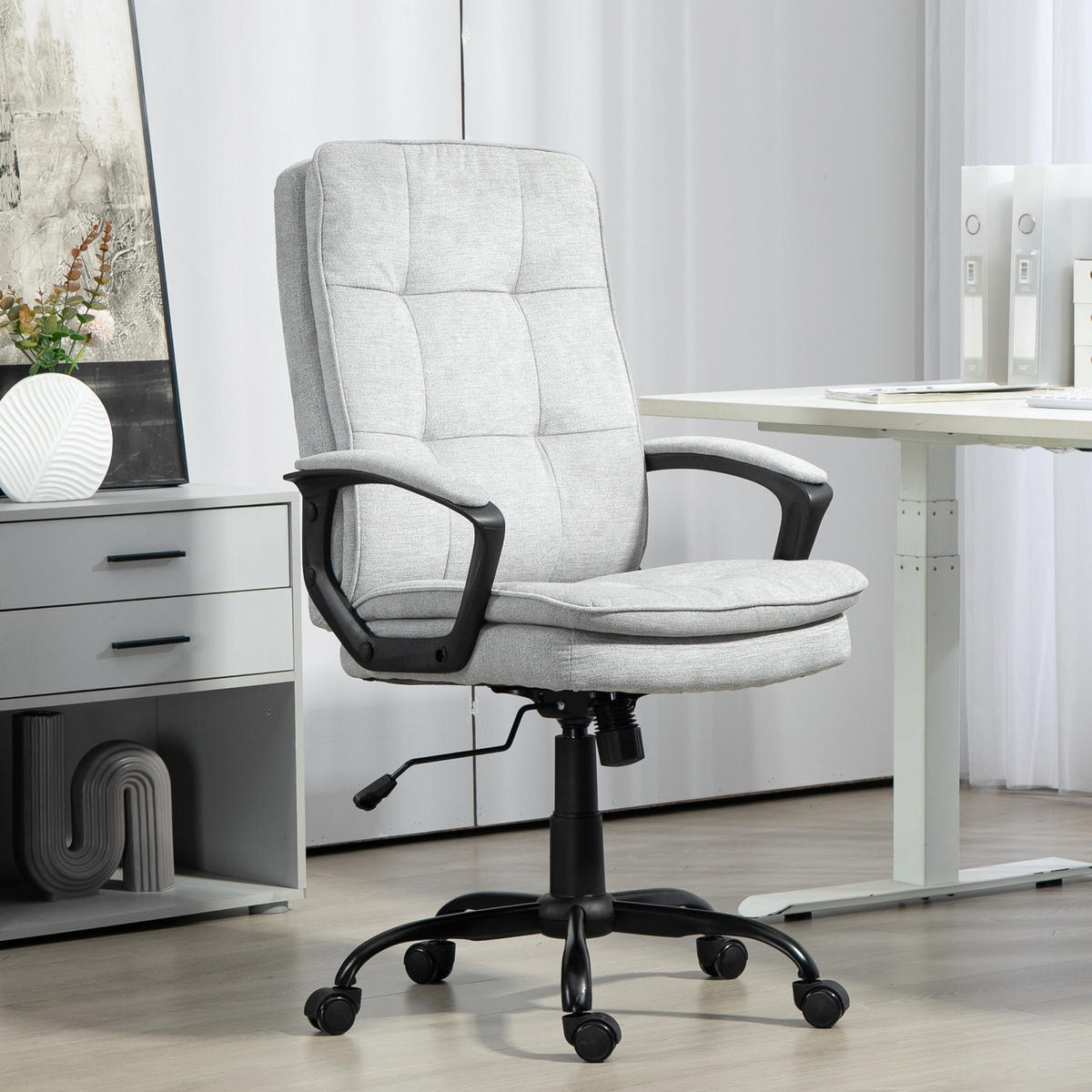 BÜROSTUHL Ergonomischer Schreibtischstuhl mit Wippfunktion Höhenverstellbar Grau - Grau, Textil (63/112/70cm) - HOMCOM