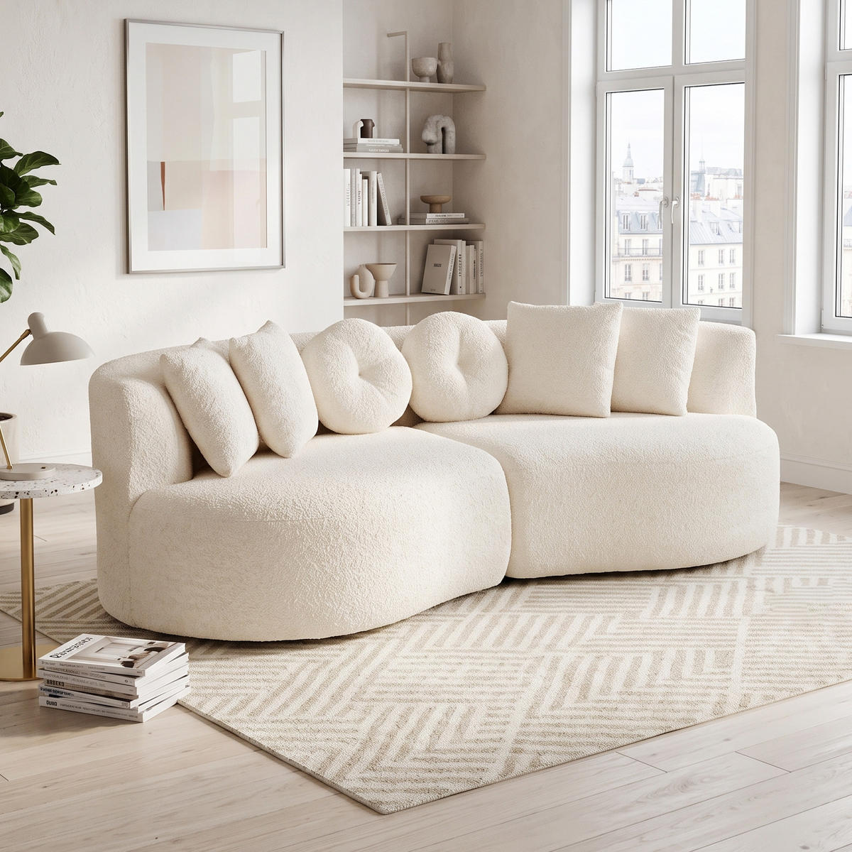 3-SITZER SOFA Geschwungenes Modulares Chenille Cashew - Beige, Textil (223/79/109cm) - Urban Meuble