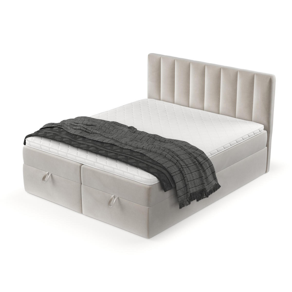 BOXBETT Lusso 200/200 cm Hellbeige im Paros Stoff - Beige/Schwarz, Holz/Holzwerkstoff (200/200cm) - AltaBeds