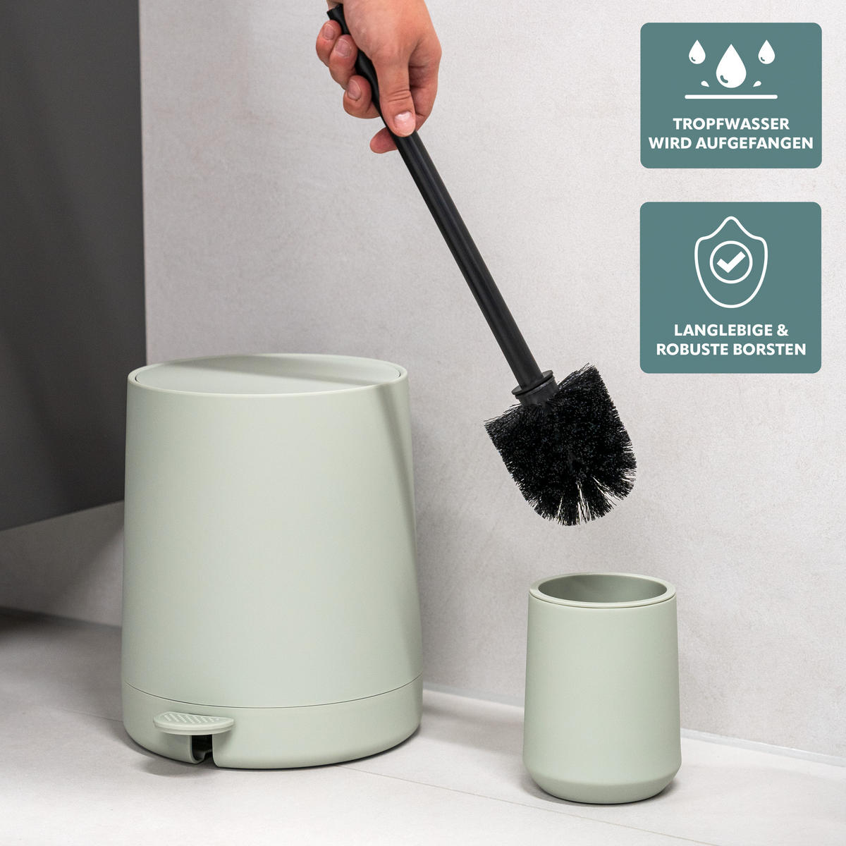 WC-GARNITUR TESERO, Kunststoff, salbei - Salbeigrün, Kunststoff (10.5/39.5/10.5cm) - eluno