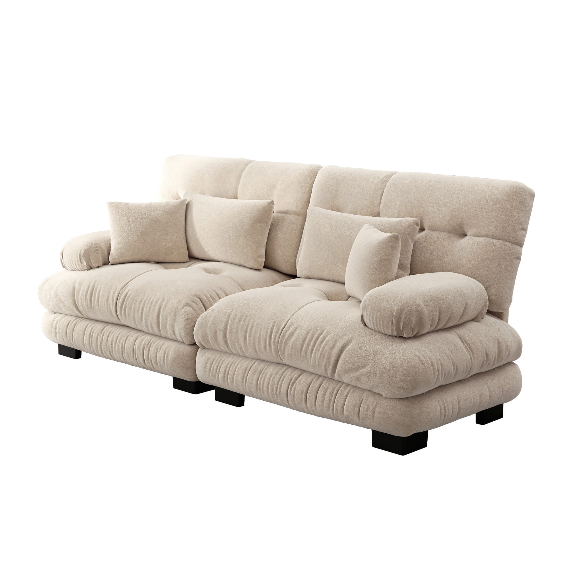 SCHLAFSOFA mit 2 Lendenkissen, 2 Dekokissen und Massivholzrahmen in Hellbraun - Cappuccino, Textil (220/81/77cm) - EVRYAE