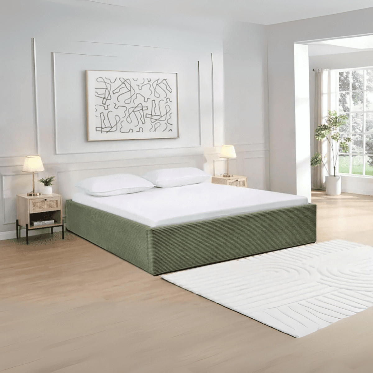 BETTKASTEN bezogen mit samt romy 204/152/36,5 cm - Grün, Holz (190/140cm) - Calicosy
