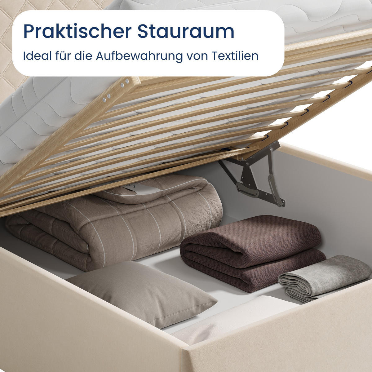 POLSTERBETT 100x200 cm Bonnellfederkernmatratze H2 in Creme - Creme, Textil (100/200cm) - Home Collective