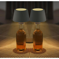 LED-AKKU-TISCHLAMPE - dimmbar mit Touchsensor und Flaschenaufsatz für drinnen und draußen, 2er-Set grau - Grau, Metall (11/11/12.5cm) - Northpoint