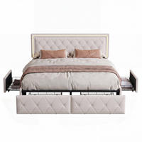 POLSTERBETT 140x200 mit RGB-LED, doppelbett mit 4 Schublade, Stauraum und Lattenrost, jugendbett 140x200 cm, PU, Ecru - Ecru, Leder/Holz (140/200cm) - GENKI LIVING
