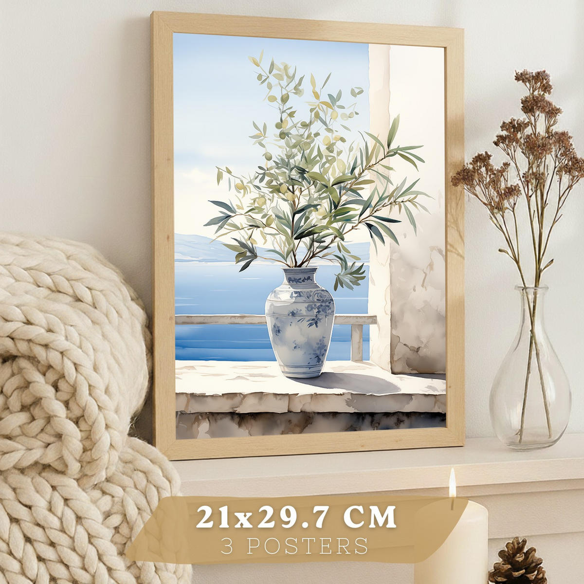 PLAKAT Sada 3 Okno A3 bez rámu - čirá, papír (29.7/1/42cm) - Nacnic
