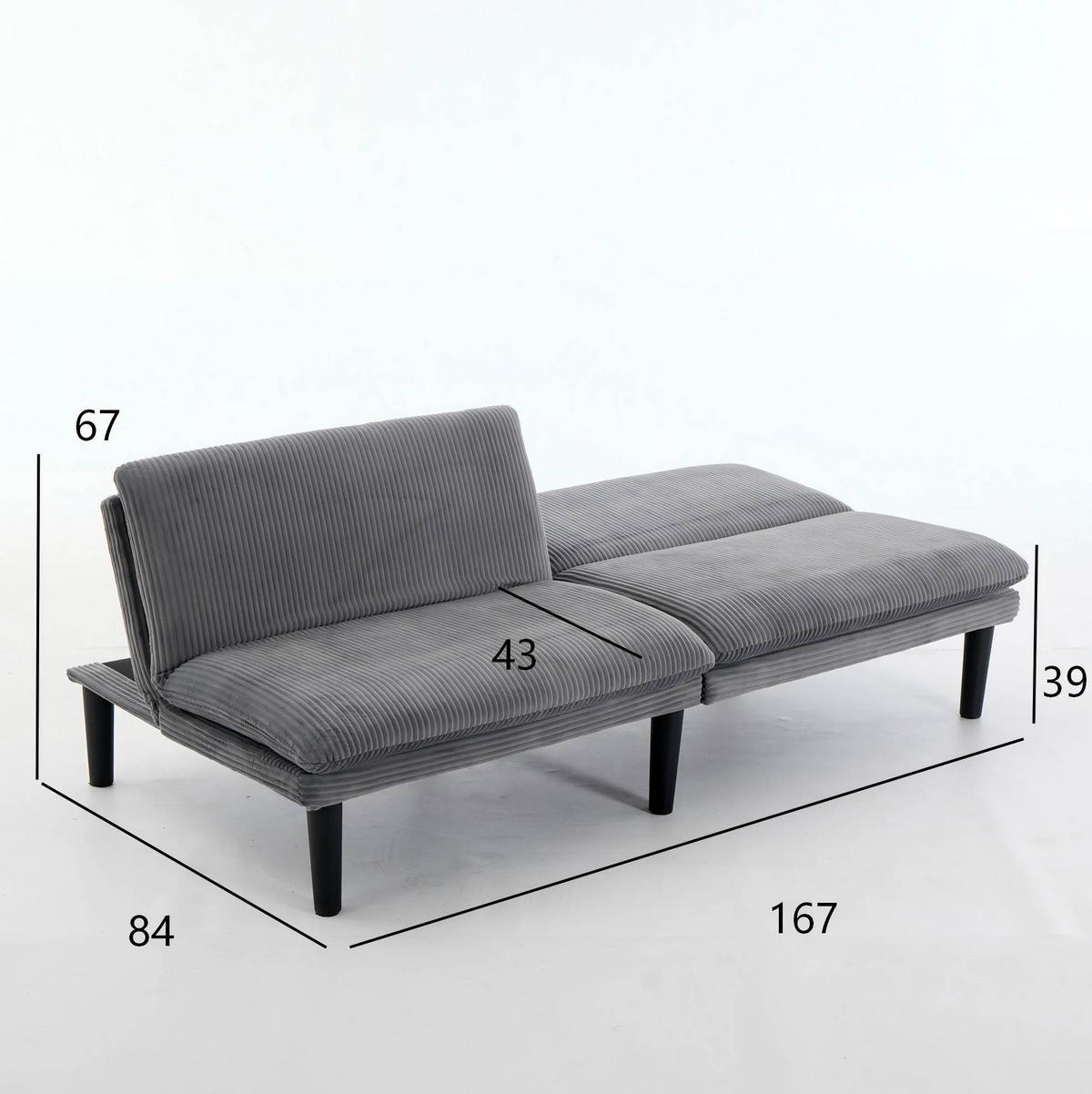 SOFA 2-Sitzer mit verstellbarer Rückenlehne Grau - Grau, Holzwerkstoff (168/67/86cm) - Meubliv