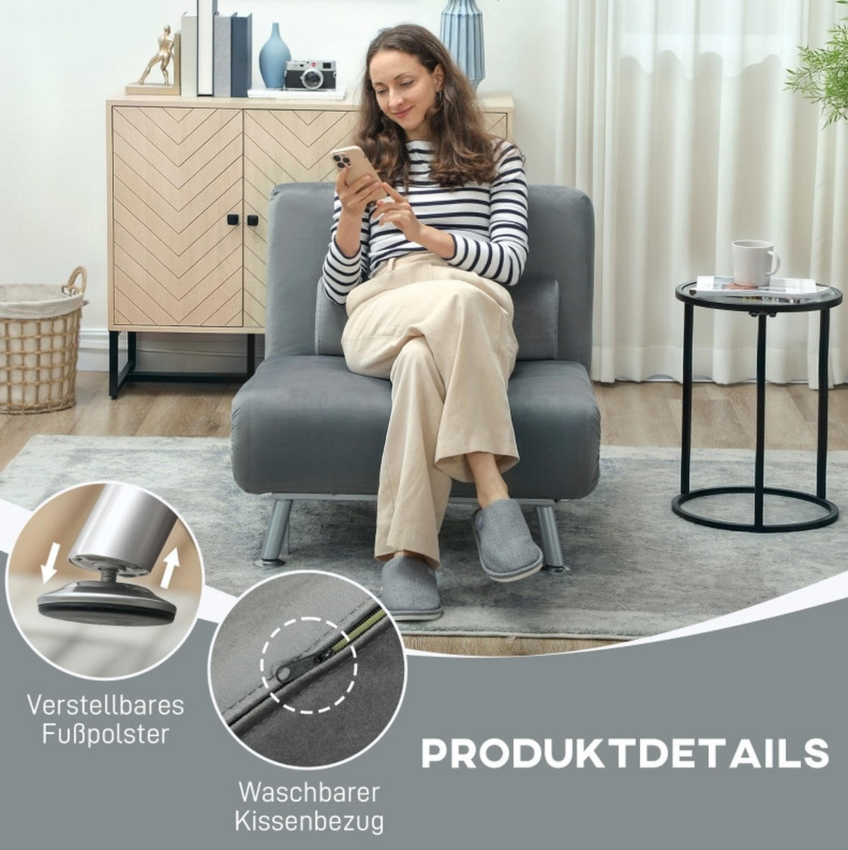 SCHLAFSESSEL Polyester mit Bettfunktion 75/70/75 cm Sessel / 180/75/25 cm Bett Grau - Grau, Textil (70/75/75cm) - Redom