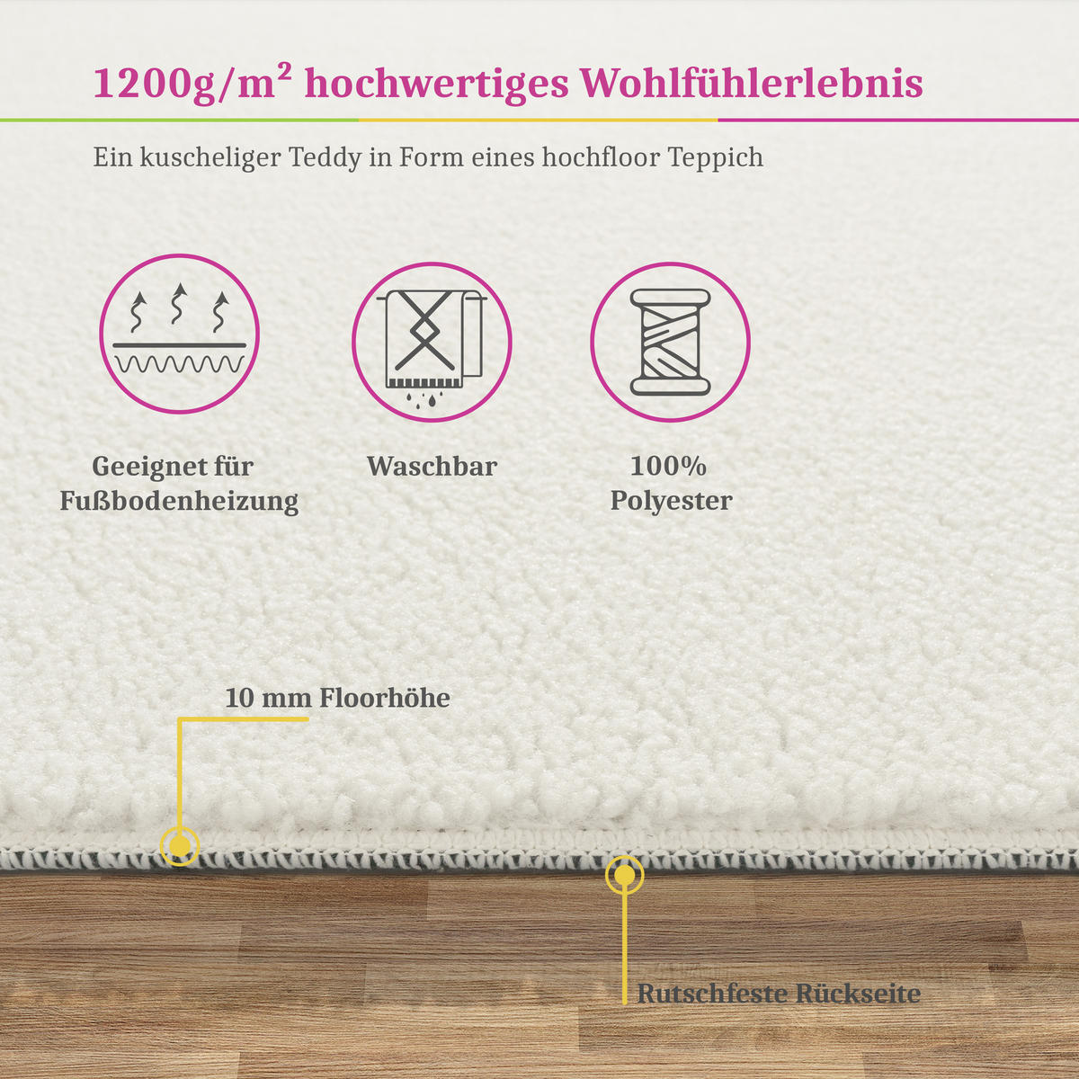 HOCHFLORTEPPICH 200/280 cm Teddy 260 - Creme, Textil (200/280cm) - Paco Home