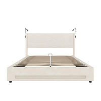 BETTGESTELL 140/200 cm Beige mit LED-Lichtleisten und hydraulischem Stauraum - Beige, Textil (140/200cm) - OKWISH