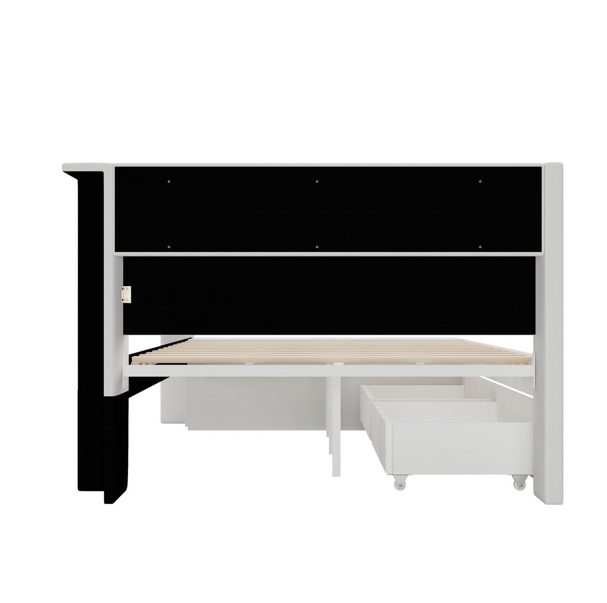 SCHLAFSOFA 90/200 cm mit LED-Beleuchtung, USB-Anschluss, 2 Schubladen und Schuhschrank, Weiß - Weiß, Holzwerkstoff (104/91.5/212.5cm) - Redom
