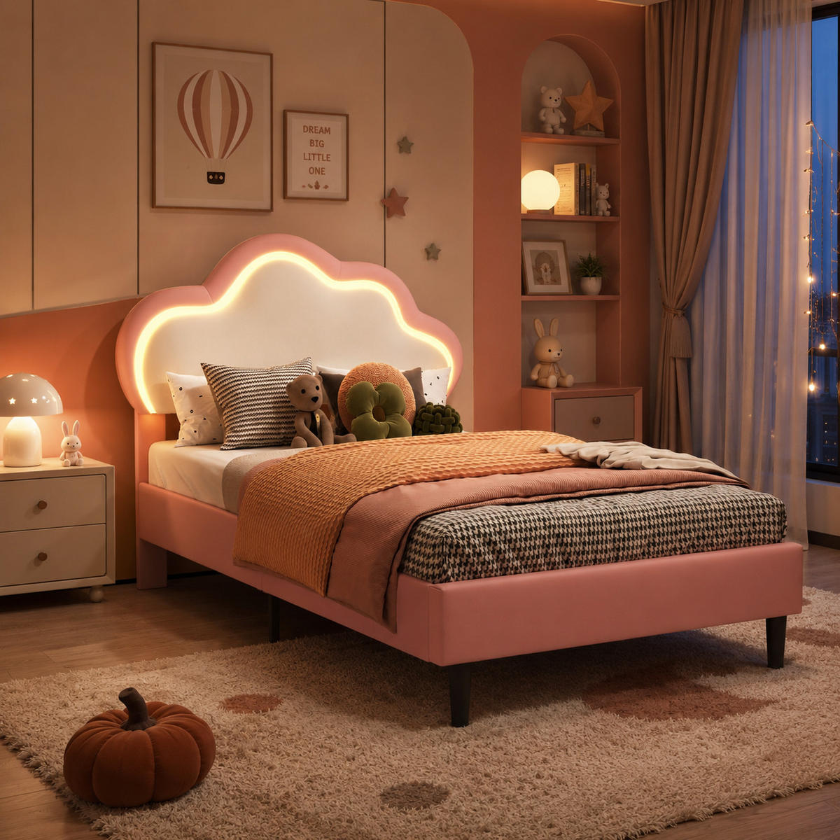 KINDERBETT 90/200 Rosa mit LED, Jugendbett Kinderbett mit Lattenrost - Rosa, Metall (90/200cm) - Joyfair