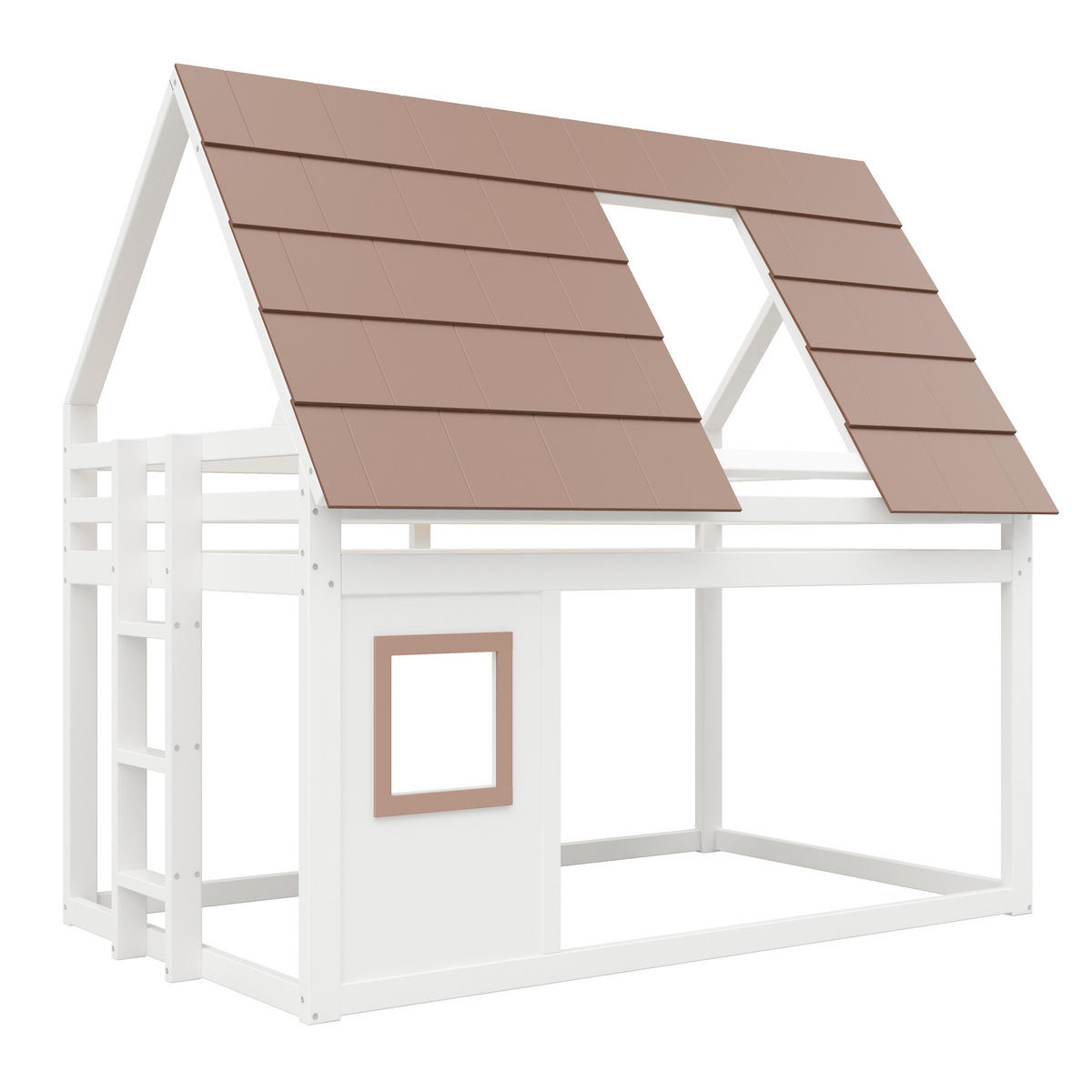 ETAGENBETT 140/200 cm, Braun/Weiß mit Dach und Leiter - Weiß, Holz (140/200cm) - MIVRAY