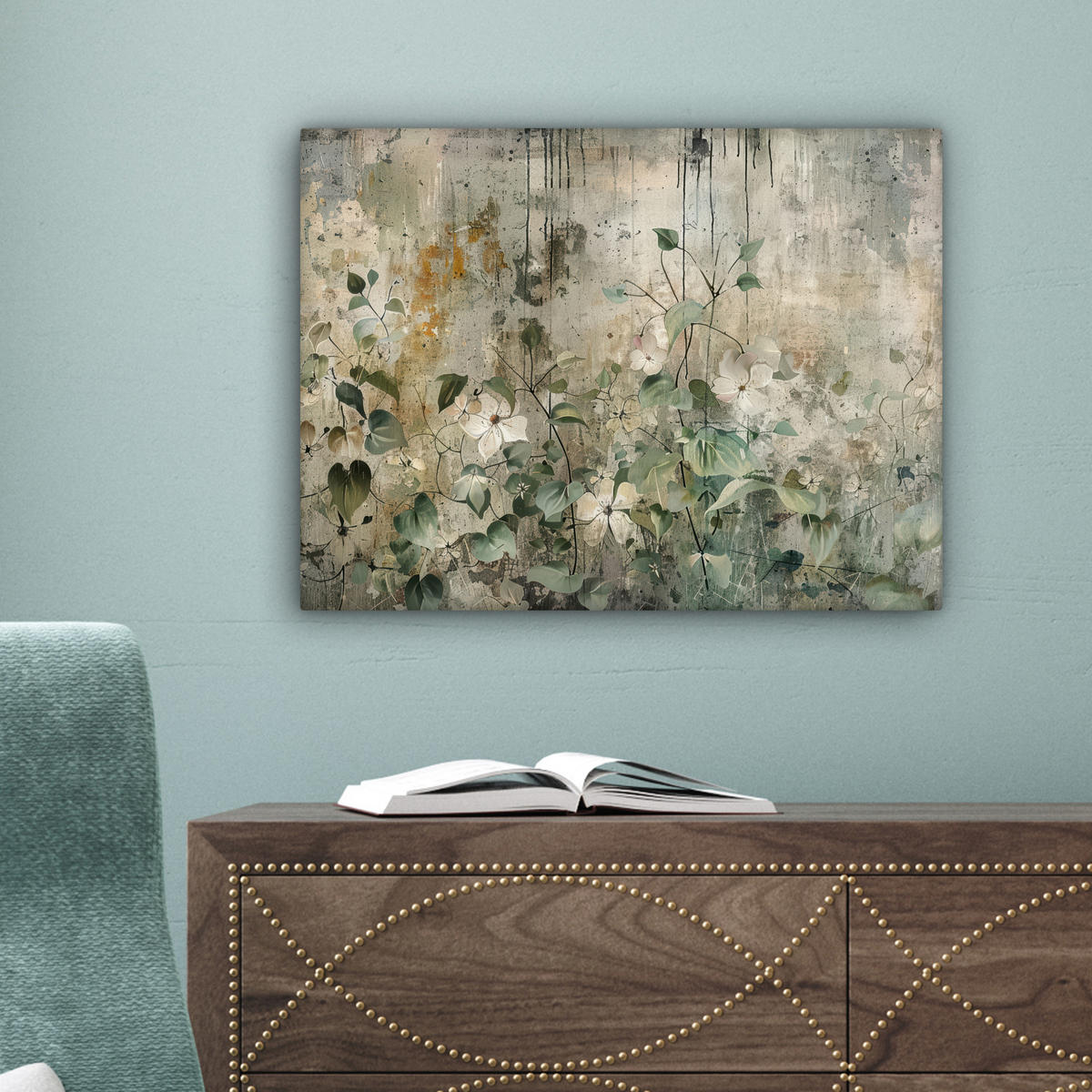 LEINWANDBILD - Blumen - Blätter - Abstrakt - Modern - 40x30 - Wanddeko - Grau, Textil (40/30cm) - MuchoWow