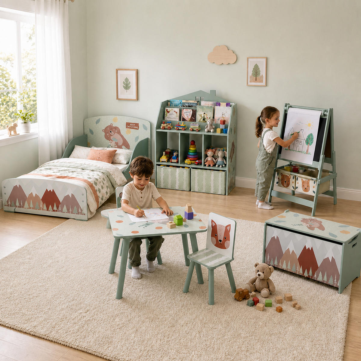 KINDERTISCHGRUPPE Grün 60.0/60.0/44.0cm - Grün, Holzwerkstoff (60/44/60cm)