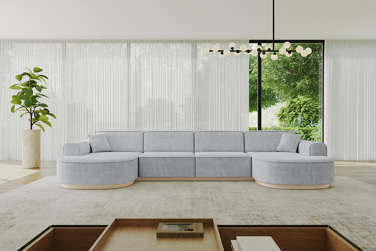 WOHNLANDSCHAFT MARI-U2-v1 - 388x171x83 cm Grau Cord - Grau, Holzwerkstoff/Textil (388/83/171cm) - ALTDECOR