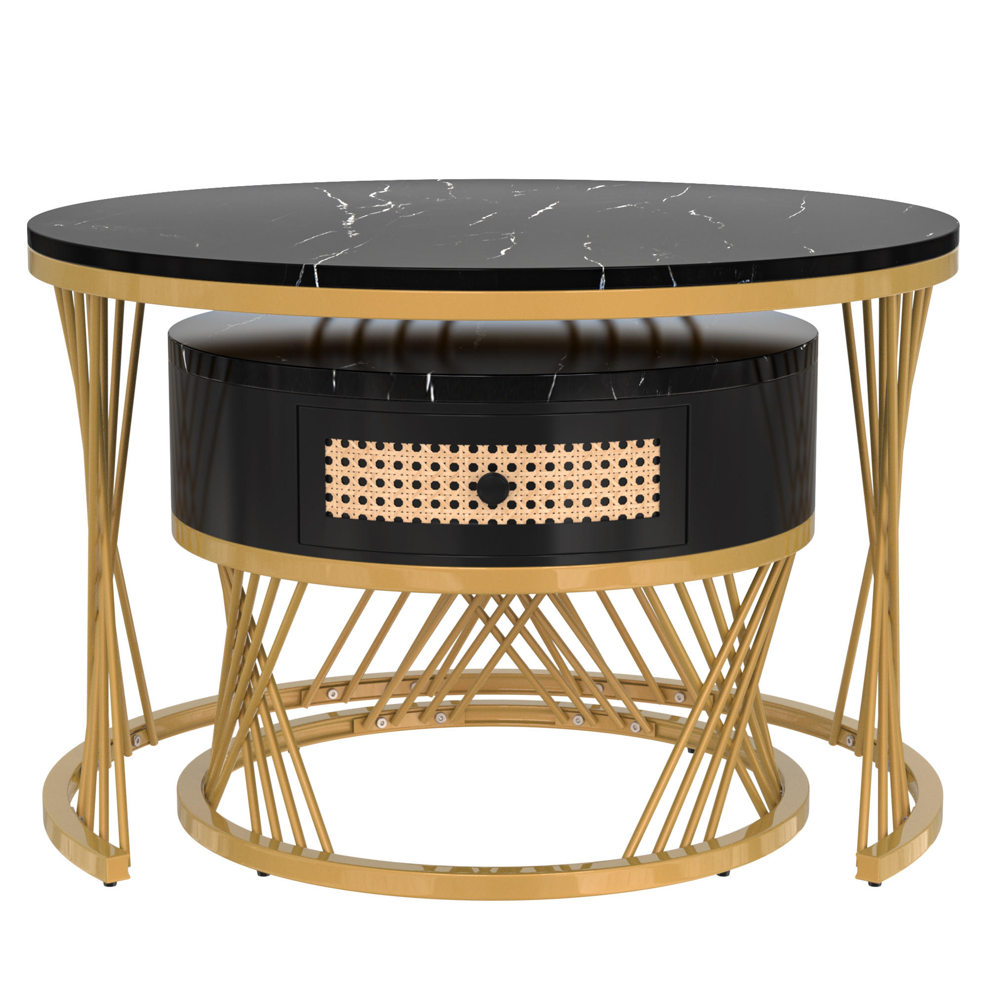 COUCHTISCH Schwarz Gold 2er-Set 70/70/45,5 cm 50/50/38,5 cm - Schwarz, Holzwerkstoff (70/70/45.5cm) - PANGIVO