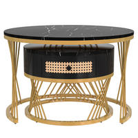 COUCHTISCH Schwarz Gold 2er-Set 70/70/45,5 cm 50/50/38,5 cm - Schwarz, Holzwerkstoff (70/70/45.5cm) - PANGIVO