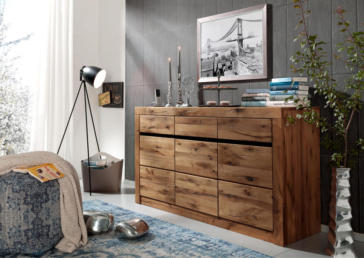 SIDEBOARD Wildeiche / Zerreiche 150x43x80 natur geölt MONTREUX #151 - Braun, Holz (150/80/43cm) - Massivmoebel24
