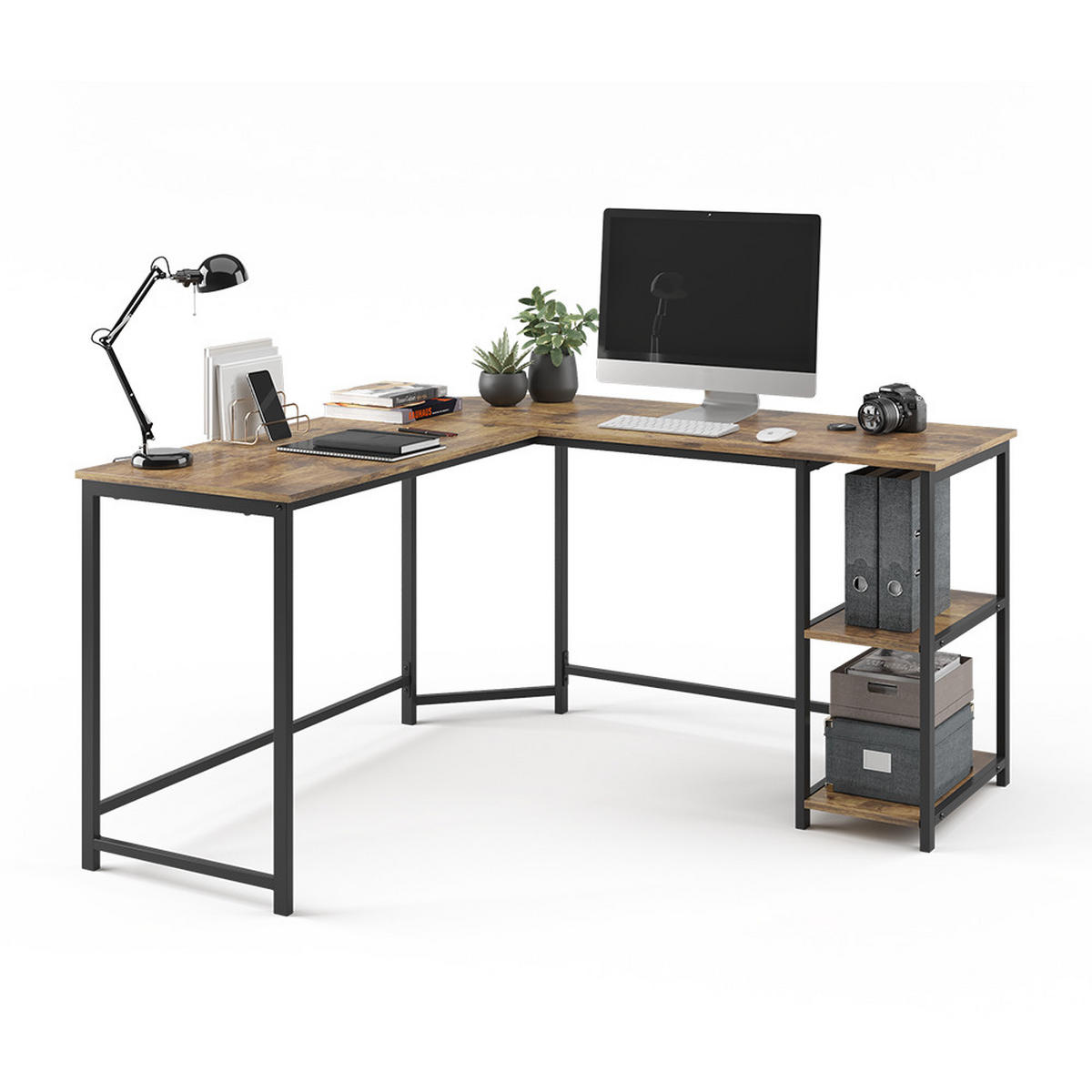 ECKSCHREIBTISCH Fyrk, Eiche rustikal/Schwarz, 138 x 138 cm - Alteiche/Schwarz, Holzwerkstoff (50/138/75cm) - Vicco