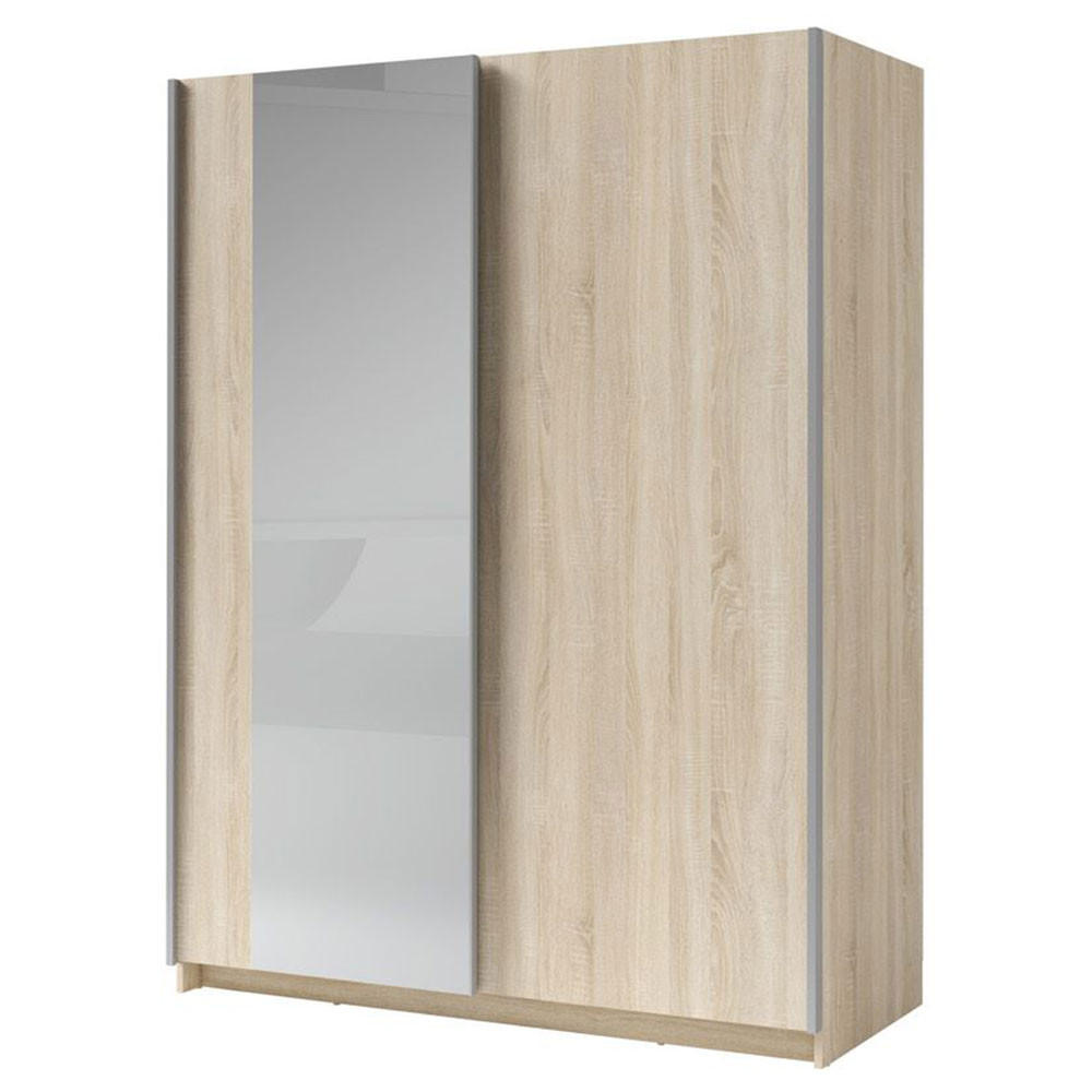 SCHWEBETÜRENSCHRANK Gozo Sonoma Eiche / Spiegel 150 / 62 / 198cm - Grau/Sonoma Eiche, Glas/Holz (150/198/62cm) - Feldmann-Wohnen